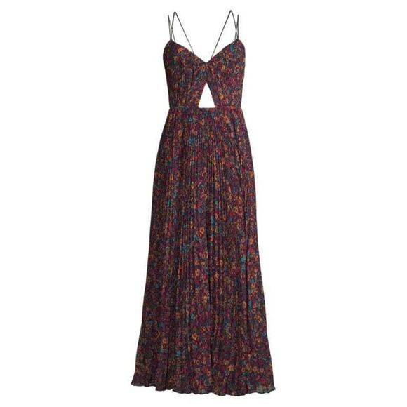 AMUR Lucy Floral Cutout Pleated Maxi Dress | Fall Wedding Guest Formal | Size 4 - Picture 1 of 10